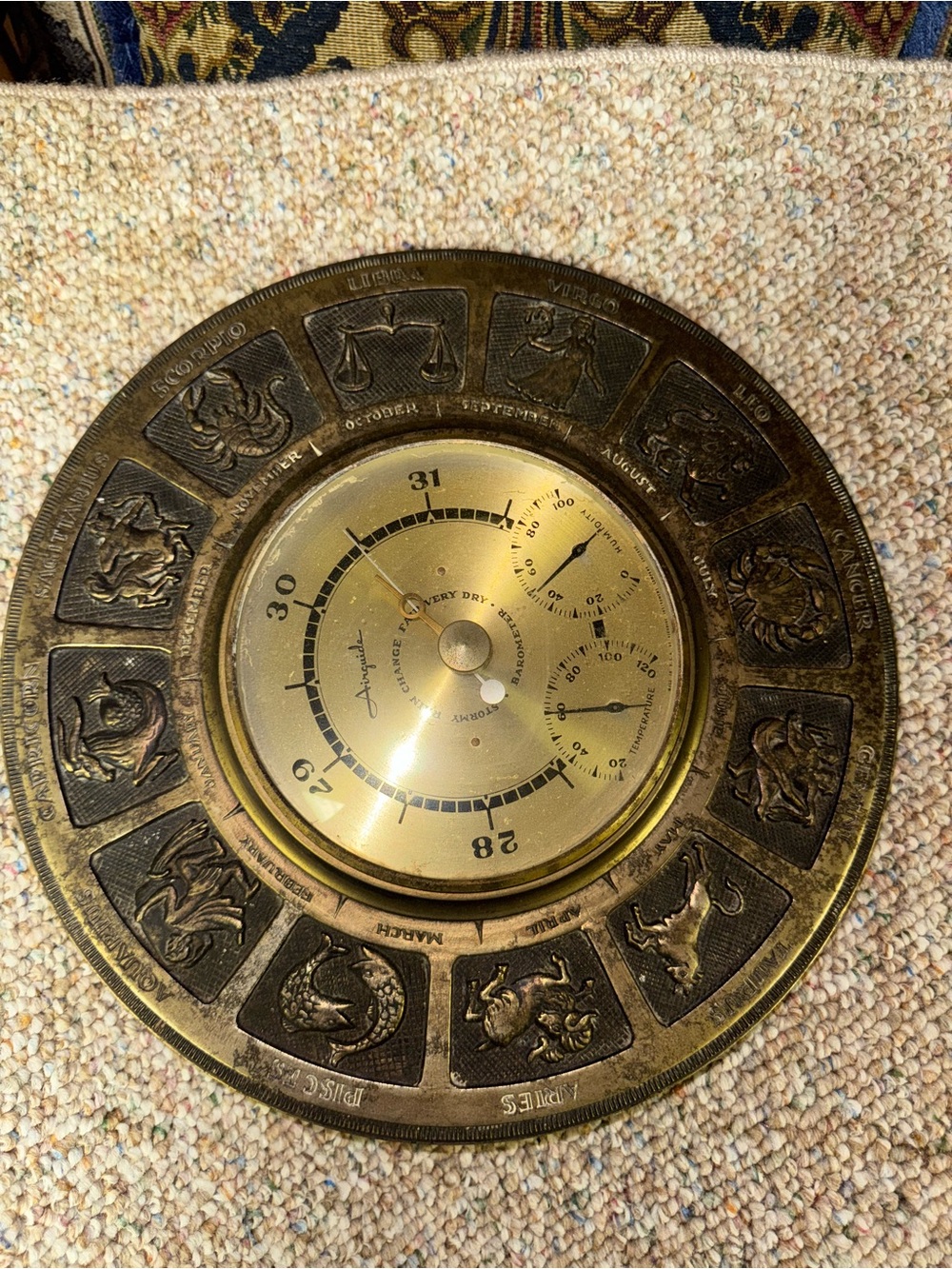Brass Zodiac Barometer Wall Plaque - Gold Tone